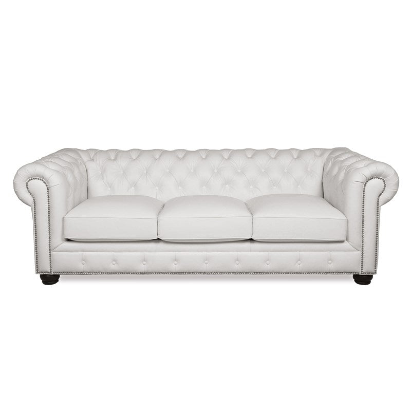 Chesterfield Sofa Set: White Leatherette 3 Seater Sofa Set