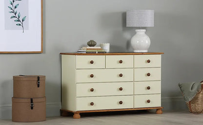 Chest of Drawers Cream and Pine 9 Drawer-1