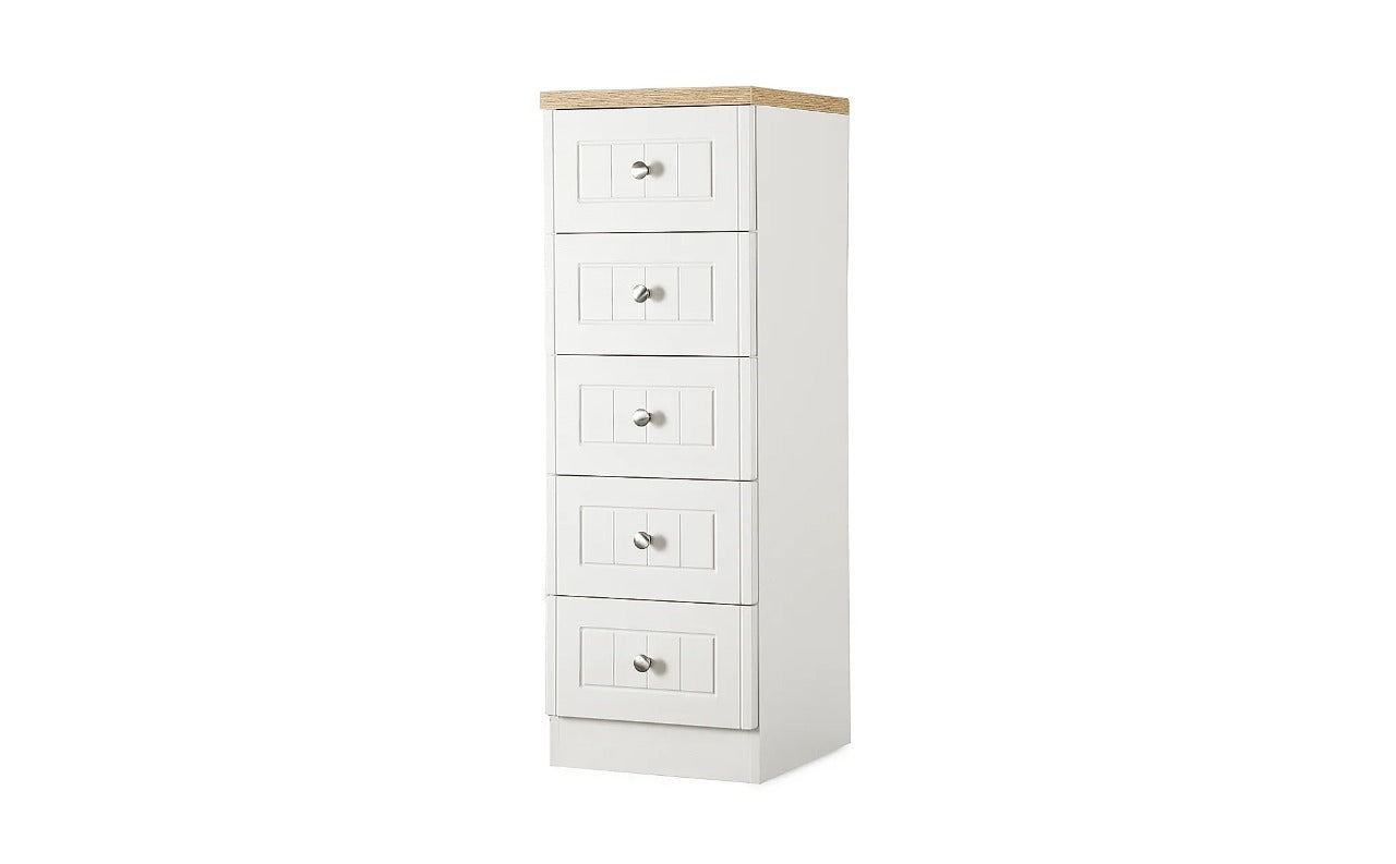 Chest of Drawers: Oak Tall Narrow 5 Drawer Chest of Drawers