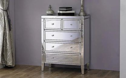 Chest of Drawers: Valencia Mirrored 5 Drawer Chest of Drawers