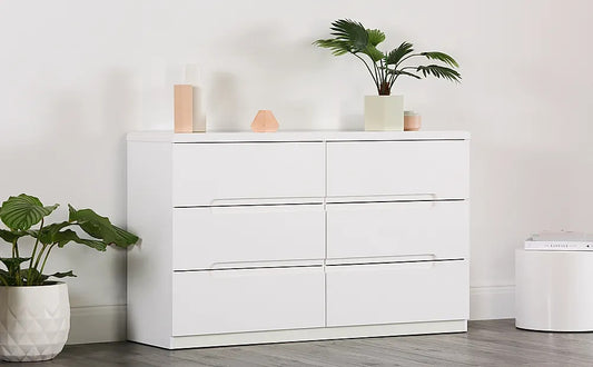Chest of Drawers: White High Gloss 6 Drawer Chest of Drawers