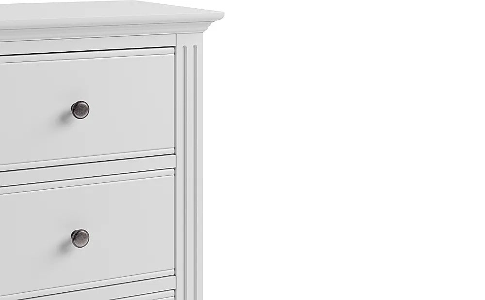 Chest of Drawers White Tall Narrow 5 Drawer