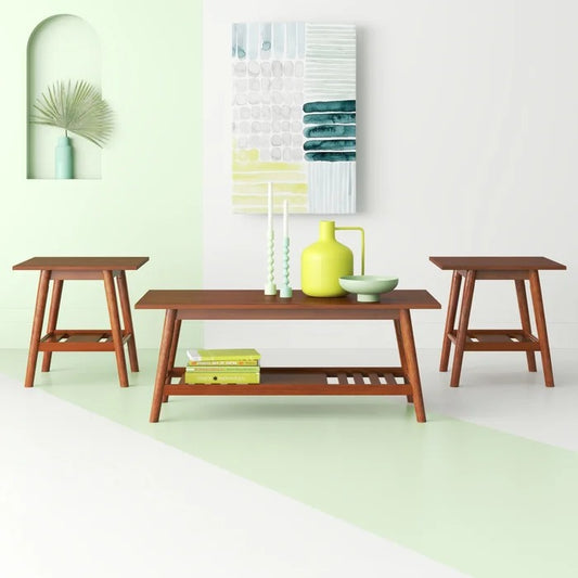 Coffee Table Set: Modern Wooden 3 Piece Coffee Table Set