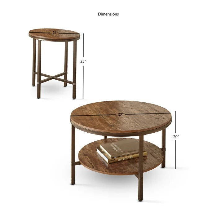 Coffee Table Set: Round Wooden 3 Piece Coffee Table Set