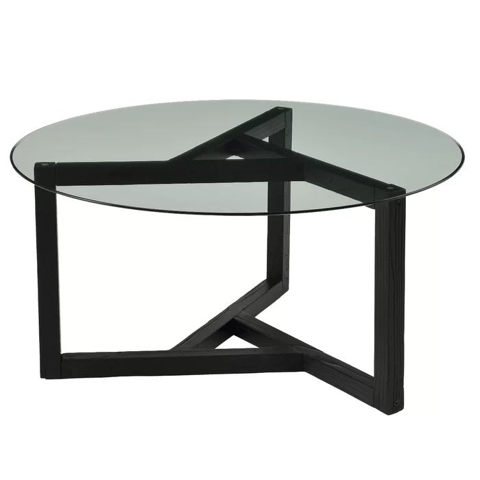 Coffee Table: Solid Wood & Glass Frame Coffee Table