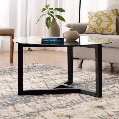 Coffee Table: Solid Wood & Glass Frame Coffee Table