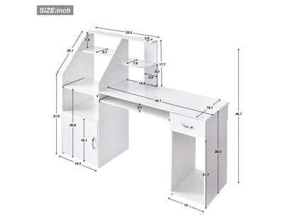 Computer Desk: Multi Functional White Shining Computer Desk With Extra Storage & Laptop Table
