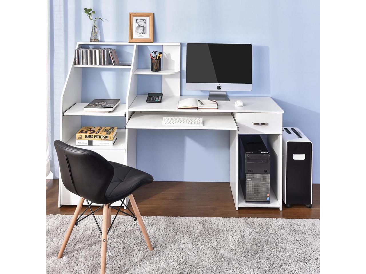 Computer Desk: Multi Functional White Shining Computer Desk With Extra Storage & Laptop Table