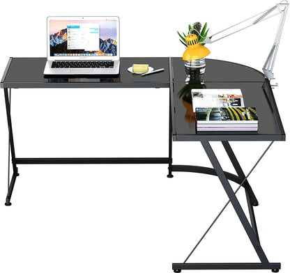 Computer Table : L-Shape Corner Studio Table, Computer Table Black, Glass Top