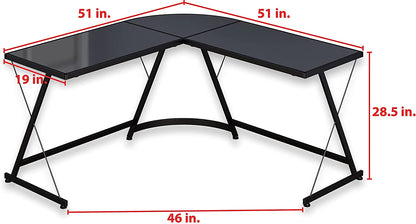 Computer Table : L-Shape Corner Studio Table, Computer Table Black, Glass Top