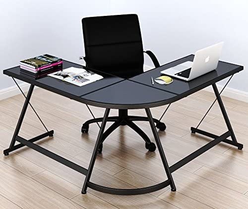 Computer Table : L-Shape Corner Studio Table, Computer Table Black, Gl |  GKW Retail