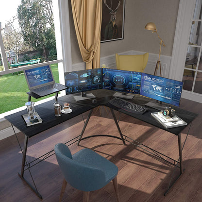 Computer Table : L Shaped Gaming Desk, Home Office Desk with Round Corner Computer table