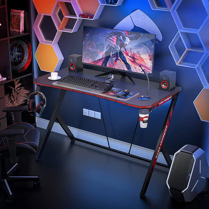 Computer Table: Y Shaped Gaming Computer Table with Cup Holder and Headphone Hook
