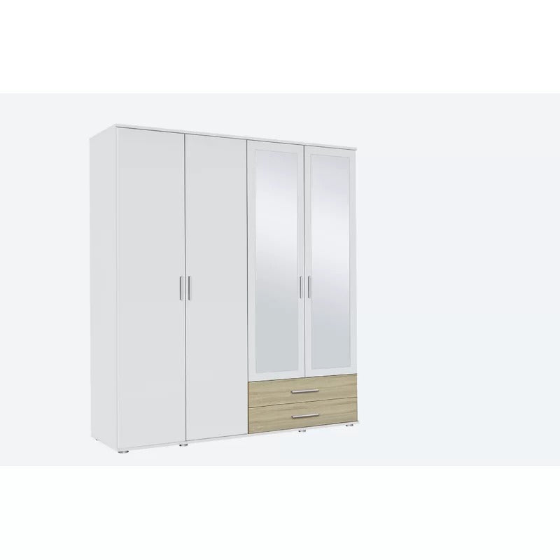 4 Door Wardrobe: Contemporary 4 Door Solid + Manufactured Wood Wardrobe