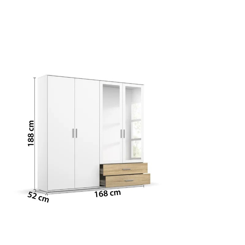 4 Door Wardrobe: Contemporary 4 Door Solid + Manufactured Wood Wardrobe