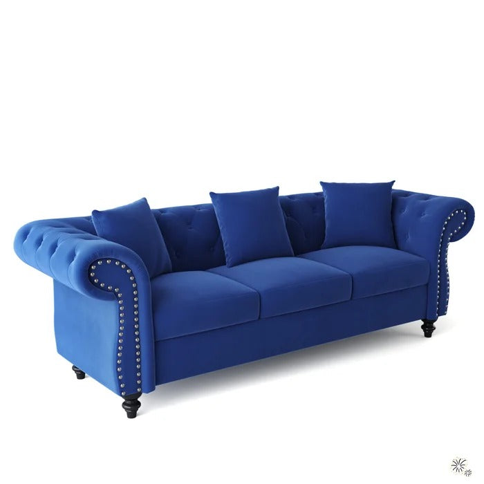 Couch: 80'' Rolled Arm Chesterfield Sofa