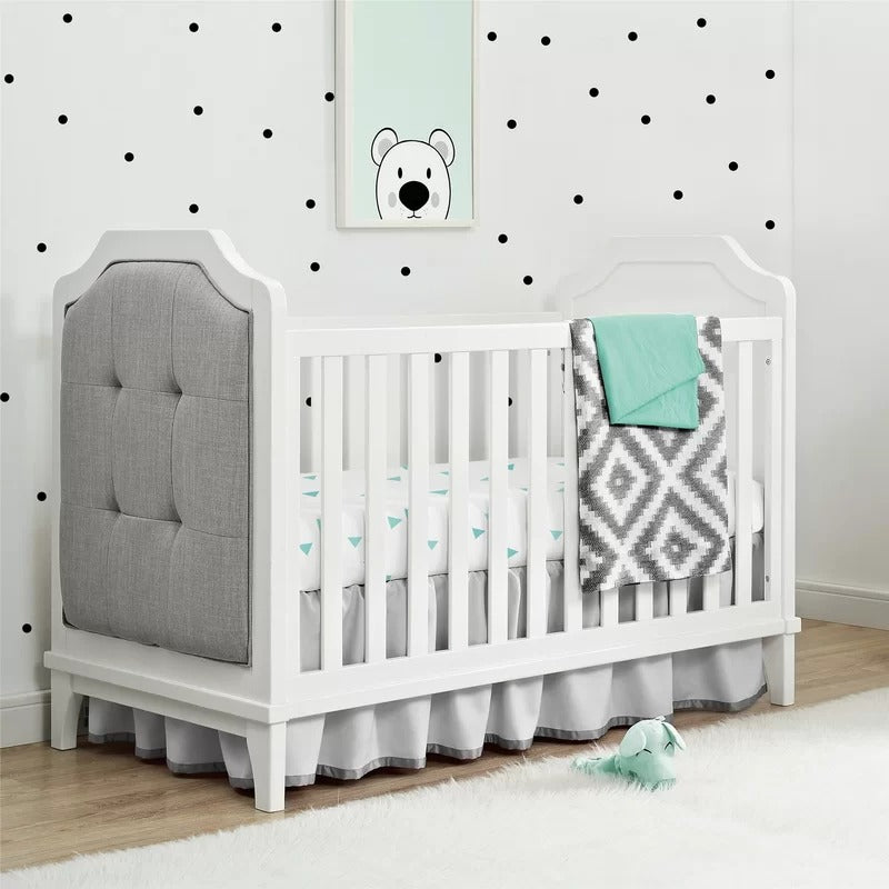 Grey tufted crib best sale