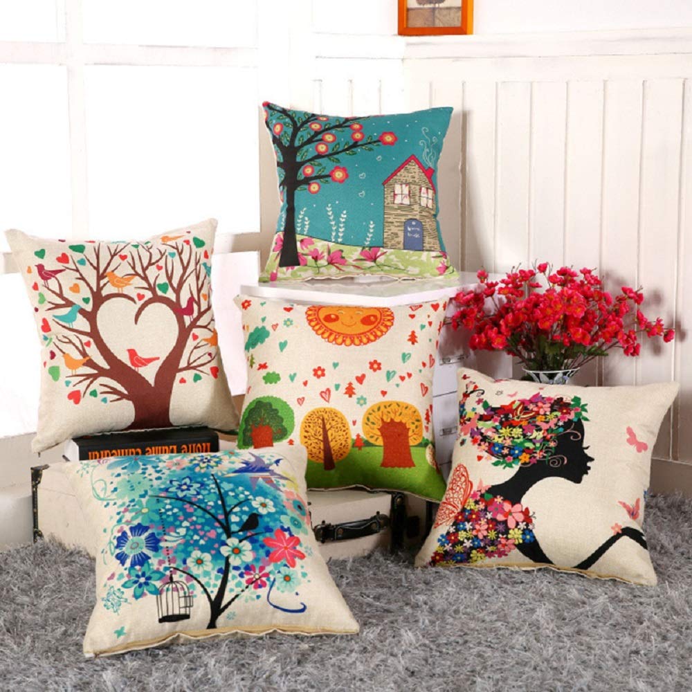 Cushion Covers: 5 Abstract Decorative Hand Made Jute Throw/Pillow Cushion Covers