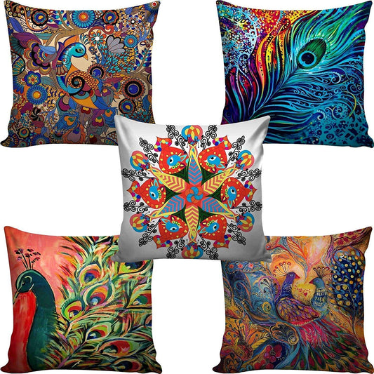 Cushion Covers: Set of 5 Multi Colored Decorative Hand Made Cotton Cushion Covers
