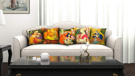 Cushion Covers: Set of 5 Jute Traditional Throw/Pillow Cushion Covers