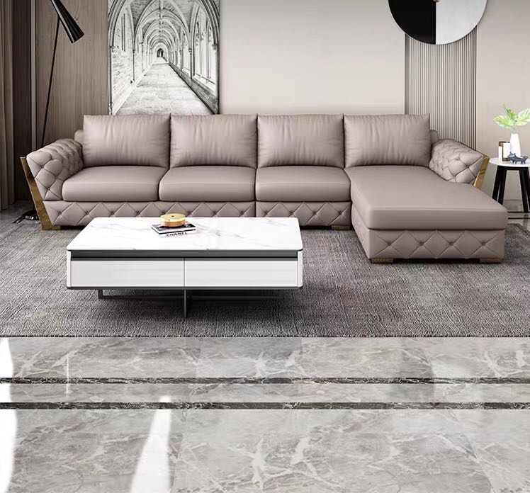 Designer Sofa Set:- L-Shape Luxury Furniture Sofa Set For Home, Fabric (Light Grey)
