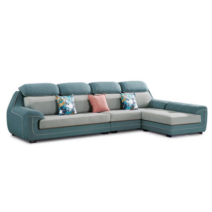 Designer Sofa Set:- Modern Fabric Upholstered Luxury Furniture Sofa Set (Light Blue and Grey)