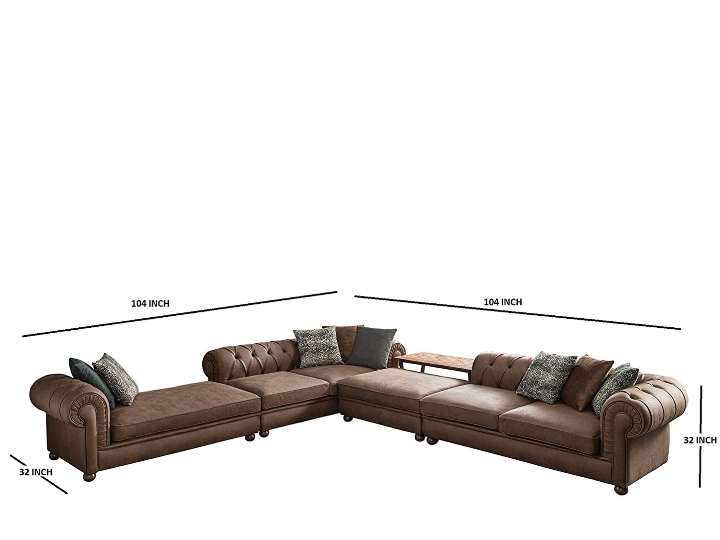 Designer Sofa Set:- Lovesac L Shape Suede Fabric 7 Seater Sofa Set Luxury Furniture with Lounger and Puffy (Brown)