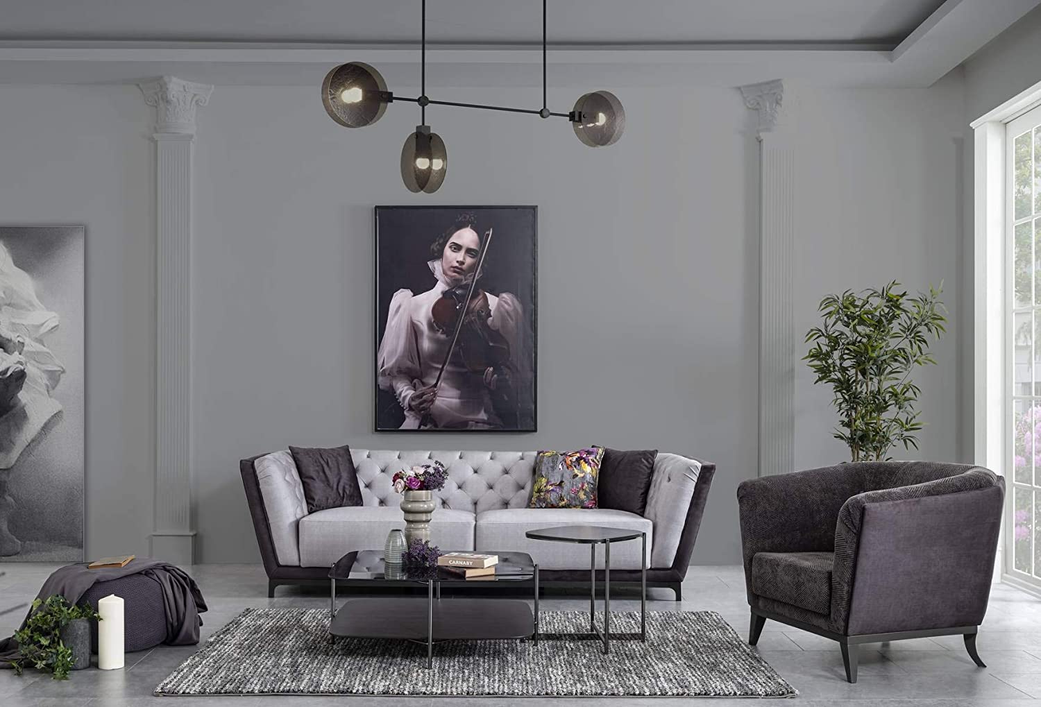 Designer Sofa Set:- Maverick 2+2+1 Suede Fabric 5 Seater Sofa Set Luxury Furniture (Light & Dark Grey)