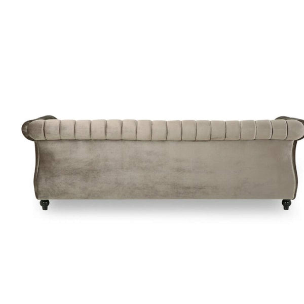 Designer Sofa Set:- 3 Seater Velvet Fabric Luxury Furniture Sofa Set (Olive Light Grey)