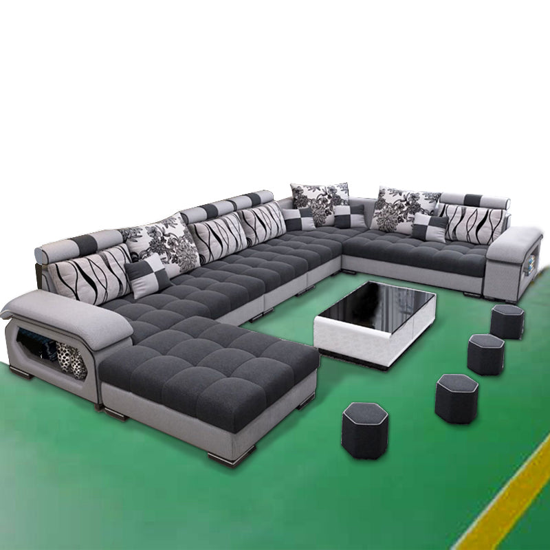 Designer Sofa Set:- Modern Half Leatherette Sectional 9 Seater Sofa Set (Silver & Grey)