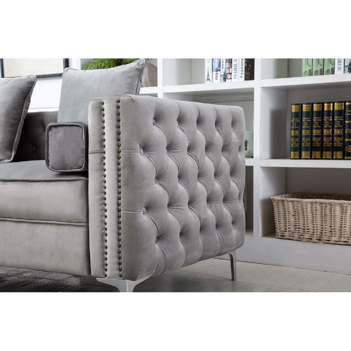 Designer Sofa Set:- Logue 3 Seater Velvet Fabric Sofa (Grey)
