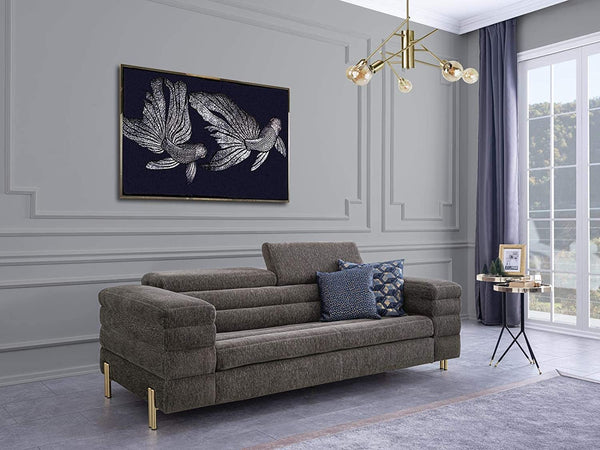 Designer Sofa Set:- 4+2+1 Fabric 7 Seater Luxury Furniture Sofa Set (Grey & Blue)