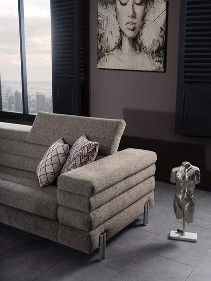 Designer Sofa Set:- Legacy L Shape Fabric 6 Seater Sofa Set Luxury Furniture (Cream)