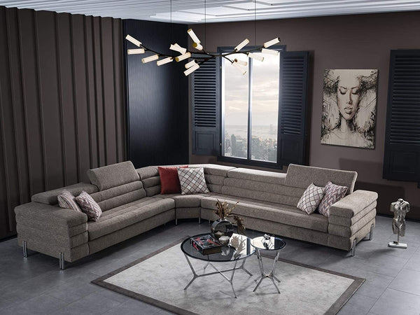 Designer Sofa Set:- Legacy L Shape Fabric 6 Seater Sofa Set Luxury Furniture (Cream)