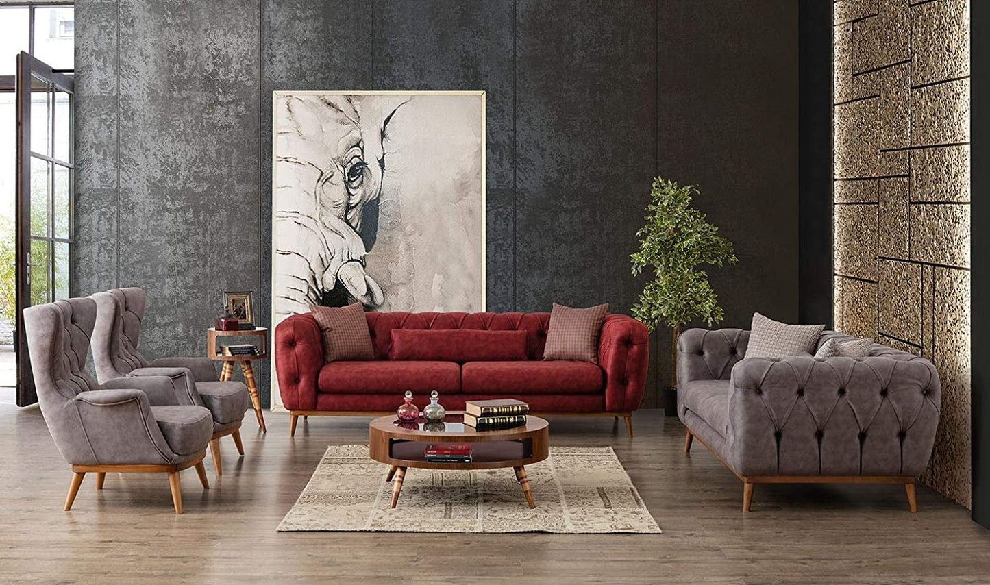 Designer Sofa Set:- Fortune 2+2+ 2 Wing Chair Fabric 6 Seater Luxury Furniture Sofa Set (Red & Grey)