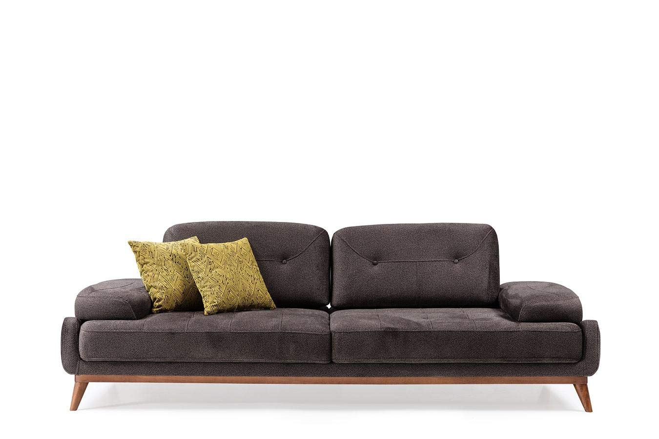 Designer Sofa Set:- 2+2+1 Fabric 6 Seater Luxury Furniture Sofa Set with Arms Chair (Yellow Printed, Dark Grey)
