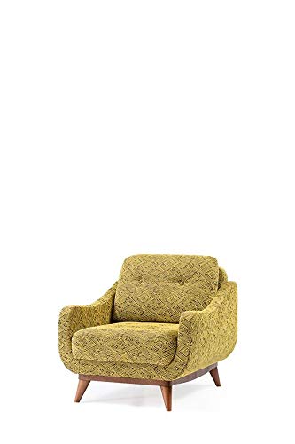 Designer Sofa Set:- 2+2+1 Fabric 6 Seater Luxury Furniture Sofa Set with Arms Chair (Yellow Printed, Dark Grey)