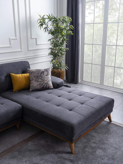 Designer Sofa Set:- L Shape Fabric 5 Seater Luxury Furniture Sofa Set with arm Chair (Printed, Dark Grey)