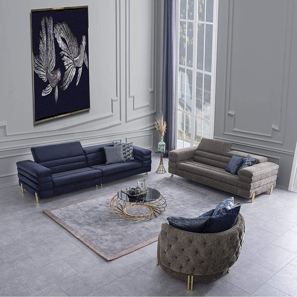Designer Sofa Set- 4+2+1 Fabric 7 Seater Luxury Furniture Sofa Set (Grey & Blue)