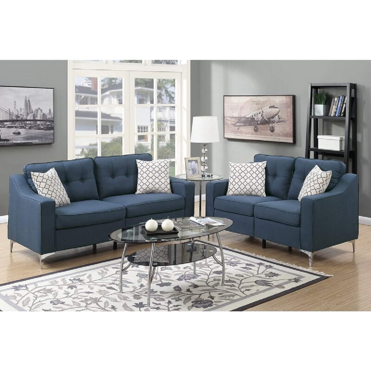 Designer Sofa Set:- AMIA 3+2 Fabric Luxury Furniture Sofa Set (Navy Blue)