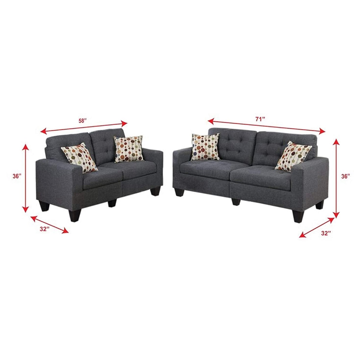 Designer Sofa Set:- Barkeley 3+2+2 Fabric 7 Seater Luxury Furniture Sofa Set (Grey)