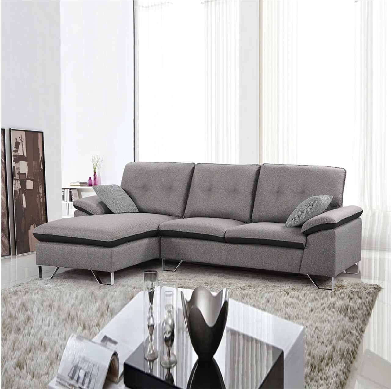 Designer Sofa Set- European Style Modern Sectional Luxury Furniture Sofa Set (Grey and Black)