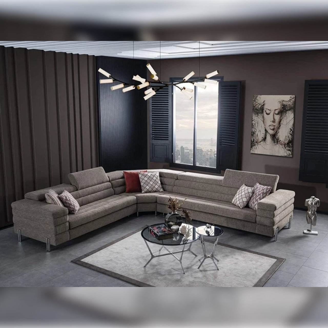 Designer Sofa Set- Legacy L Shape Fabric 6 Seater Luxury Furniture Sofa Set (Cream)