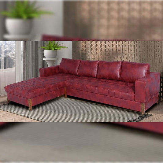 Designer Sofa Set- Oliver L Shape 5 Seater Leatherette Luxury Furniture Sofa Set (Maroon)