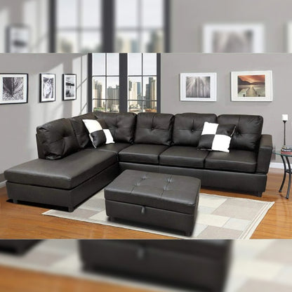 Designer Sofa Set- Paes 3+2+1 Leatherette Luxury Furniture Sofa Set (Black)