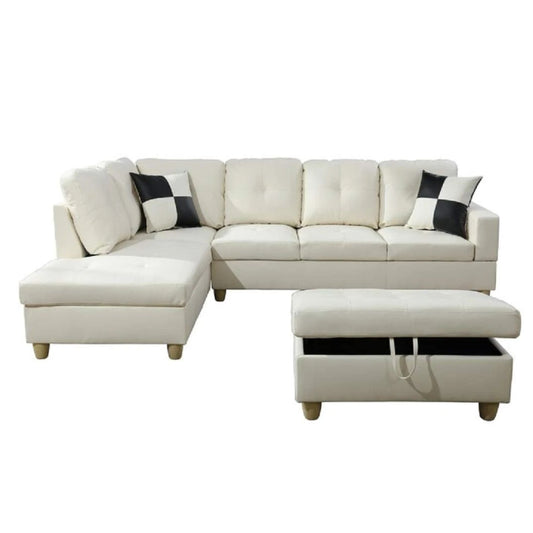 Designer Sofa Set- Rey L Shape 5 Seater Leatherette Sofa Set Luxury Furniture (Off White)