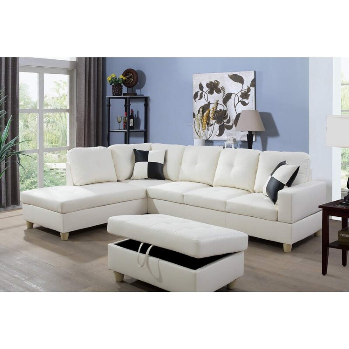 Designer Sofa Set:- Rey L Shape 5 Seater Leatherette Sofa Set Luxury Furniture (Off White)