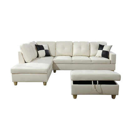 Designer Sofa Set:- Rey L Shape 5 Seater Leatherette Sofa Set Luxury Furniture (Off White)