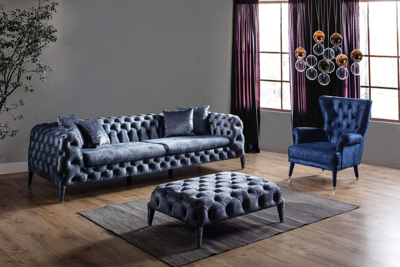 Designer Sofa Set:- 2+2+1 Fabric 5 Seater Luxury Furniture Sofa Set (Grey & Blue)