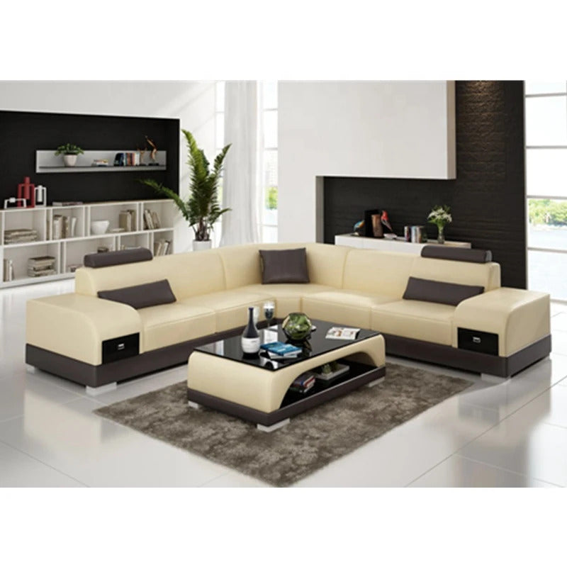 Designer Sofa Set:- American Style L Shape Modern Luxury Furniture Sofa Set (Black and White)